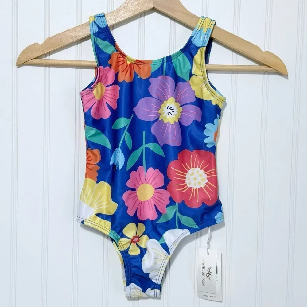 Angel Season Beach Pool Colorful Floral Kids Swimsuit